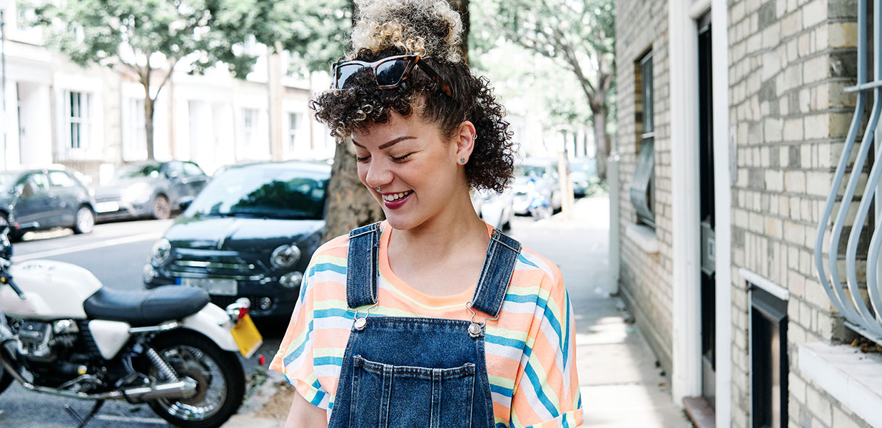 A woman smiling